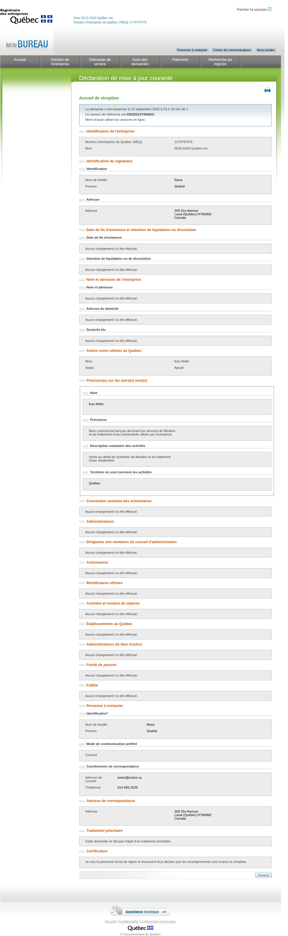 REQ accusé de réception