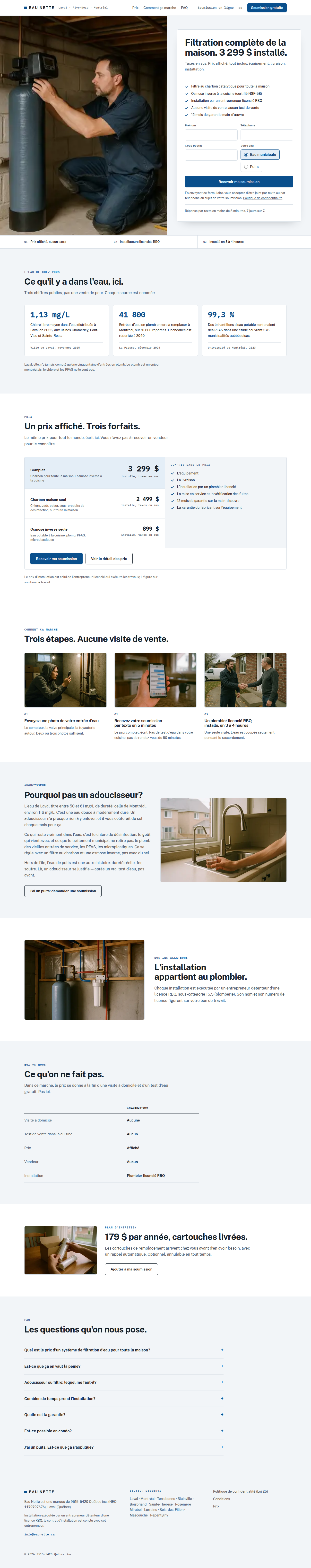 Eau Nette home page, desktop
